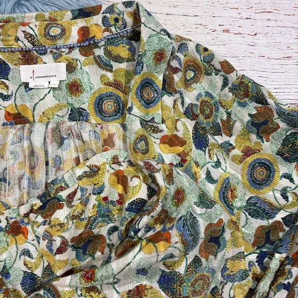 By Anthropologie Twist Crop Top Set Smocked Floral Printed Wrap Blouse - Picture 9 of 13